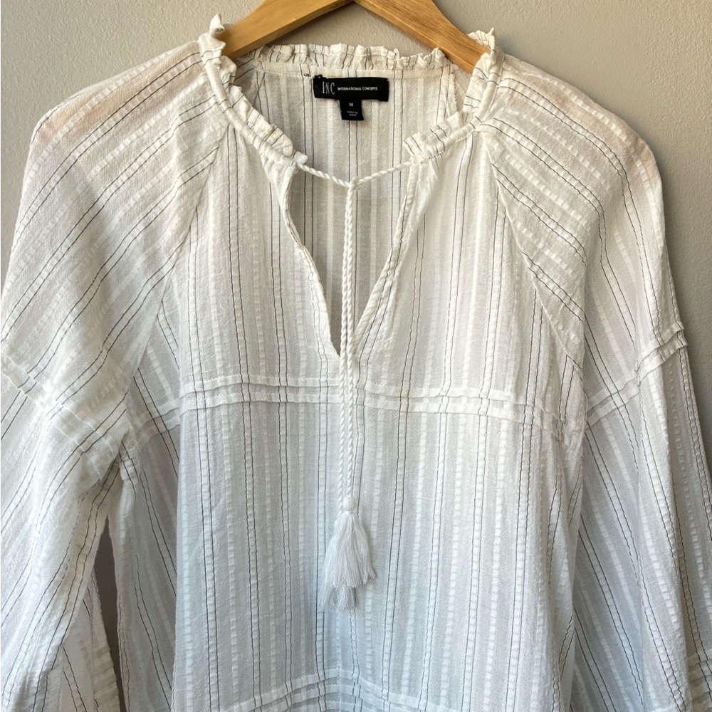 INC International Concepts White Cotton Boho Peasant Top. Balloon Sleeves. NWOT. - Picture 5 of 13